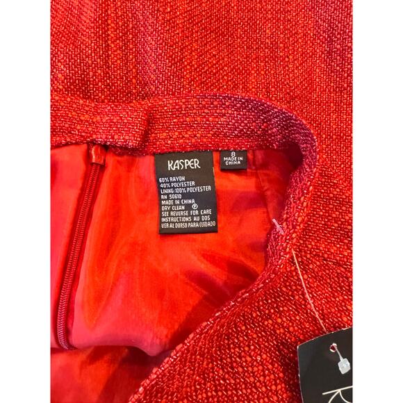 NWT Kasper Suit Size 8 Red Tweed 3-Piece Suit Skirt Christmas Holiday Party - Picture 14 of 14